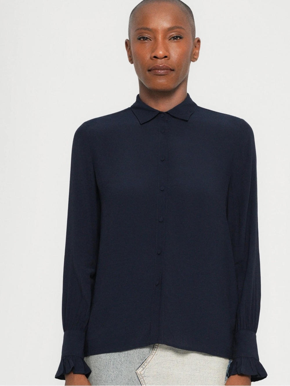 ZADIG&VOLTAIRE Classic Navy Button-Front Long-Sleeve Top